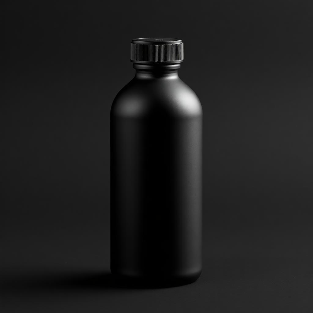 Oval / flat · 200 ml · matte black HDPE · screw cap