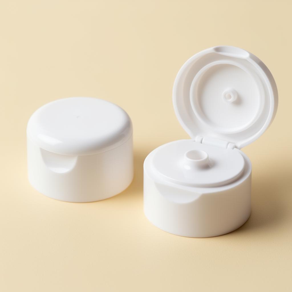 Flip-top cap · smooth glossy white PP · standard dispensing
