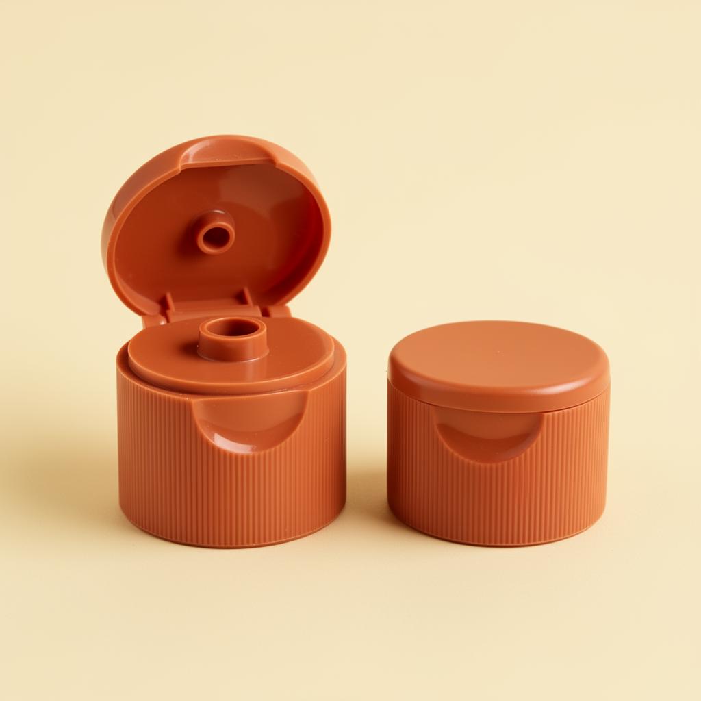 Flip-top cap · glossy terracotta PP on white squeeze tube