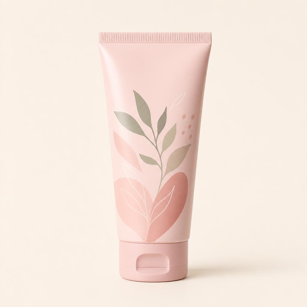 Round · 100 ml · flip cap · 2-color silk screen on blush PE